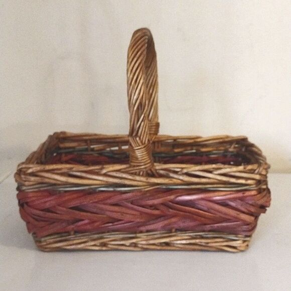 Vintage Brown Red Large Rustic Rectangle Harvest Woven Wicker Basket - Picture 8 of 15